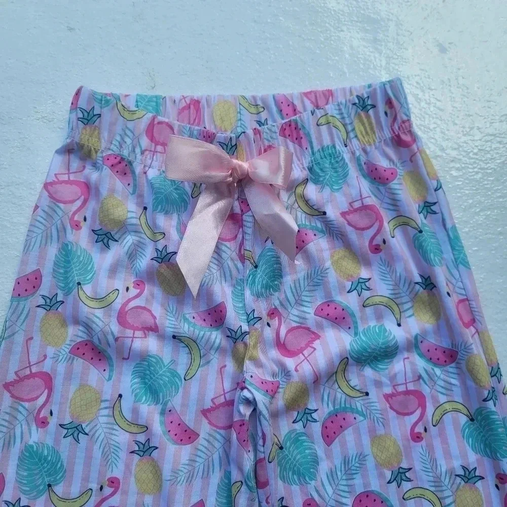 Sleep On It Pajama Pants S (7/8) Multicolor Tropical Pink Girl's Elastic Waist